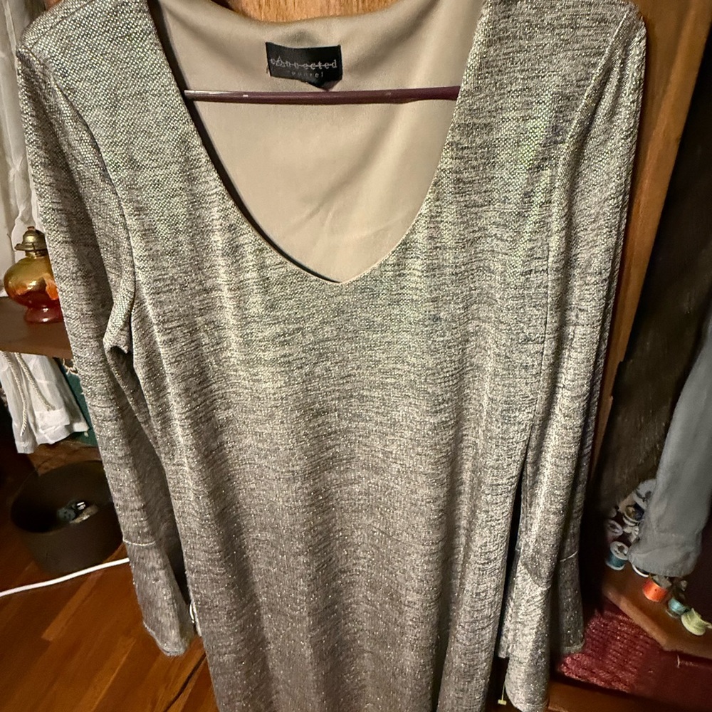 Connected Apparel Metallic Long Sleeve Dress